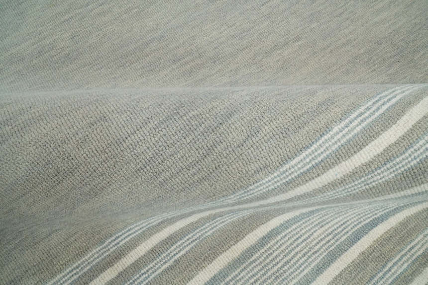 5x8 and 8x10 Hand Made Woolen Modern Stripes Ivory and Grey Area Rug | NAU003