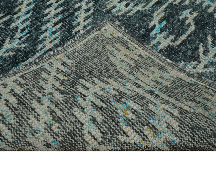 5x8 Hand Knotted Dark Gray and Ivory Modern Contemporary Southwestern Tribal Trellis Recycled Silk Area Rug | OP115