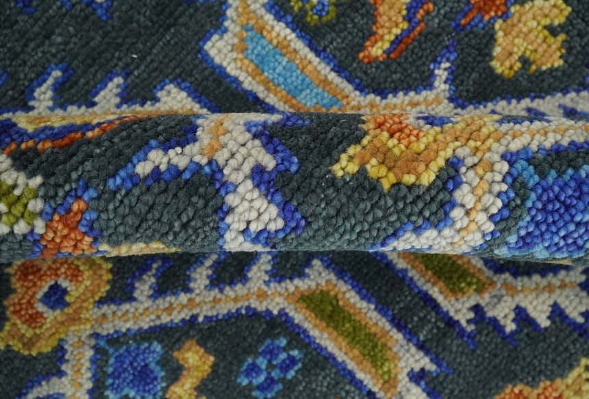 Hand Knotted Blue, Gold and Moss Green Vintage Style Custom Made wool Area Rug