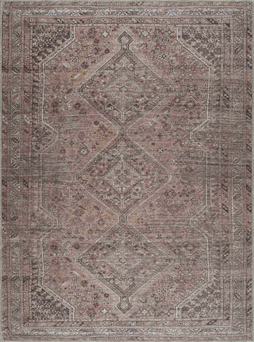 Detailed Barny Brown Flat Pile Washable Rug with traditional diamond pattern in cream, light brown, and dusty sage. Design-Rectangle-5373