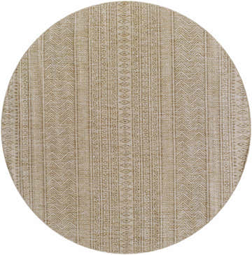 Round Madras Cream All Over Performance Rug with a subtle geometric pattern in cream and light brown. Design-Round-67