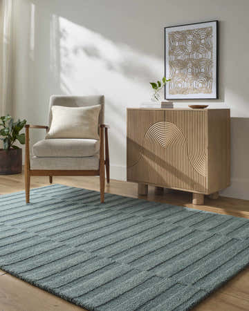 Idaho Broken-Stiped Petrol Blue Area Rug