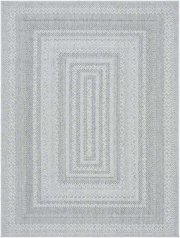 Close-up of the gray and white Bernal Area Rug, featuring a geometric pattern and woven texture. Design-Rectangle-537