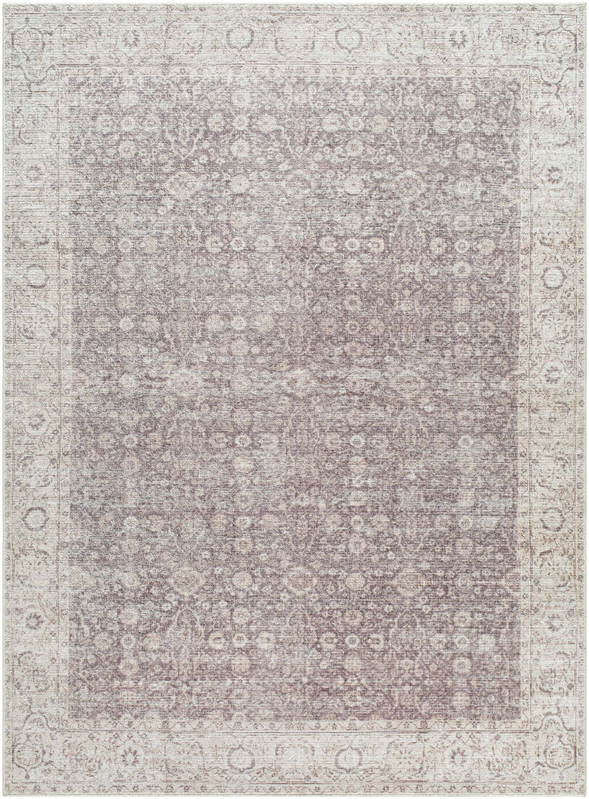 Detailed view of the Spokane Dark Brown Area Rug, a traditional design with cream, brown, and red floral patterns. Design-Rectangle-527