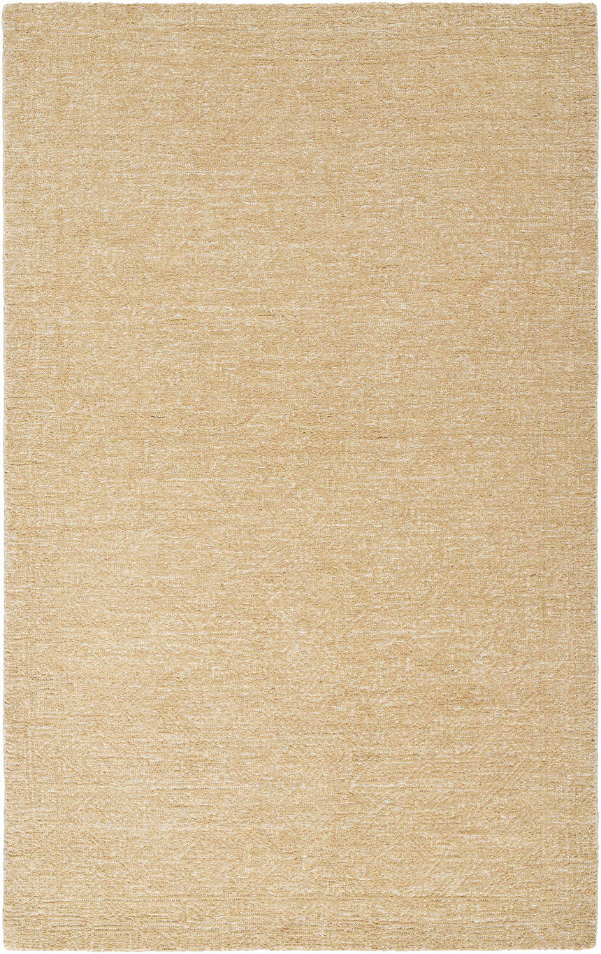 Close-up of the hand-tufted Balder Beige Area Rug, a wool shag rug with desert tan and tan colors. Design-Rectangle-576