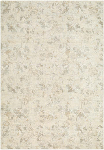 Close-up of the Bisera Thick Luxe Area Rug, a contemporary rug in cream with abstract beige and gray patterns. Design-Rectangle-6796