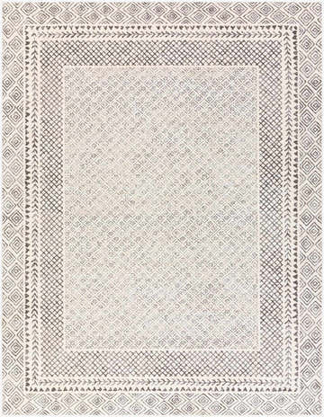 Detailed Burdette Soft Neutral Rug with geometric charcoal and light beige diamond pattern. Design-Rectangle