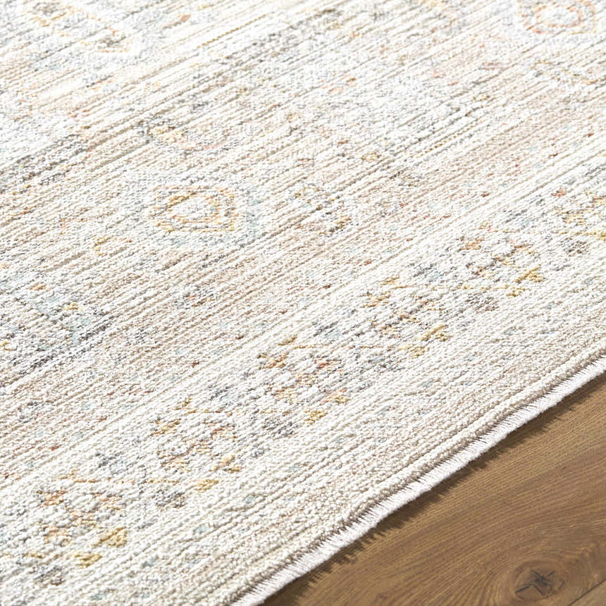 Close-up of the Fugia Beige Persian rug showing its traditional pattern and soft, textured weave. Texture
