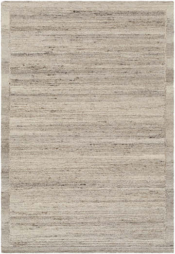 Close-up of the Blenda Beige Area Rug. Hand-tufted wool rug with subtle charcoal and taupe horizontal stripes. Design-Rectangle-576