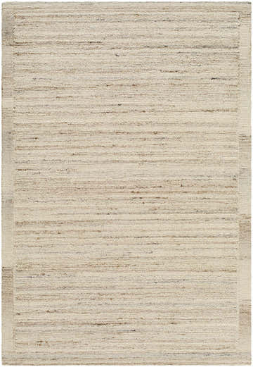 Close-up of the Blenda Cream Area Rug. Hand-tufted wool rug with beige, tan, and cream horizontal stripes. Design-Rectangle-576