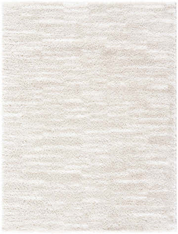 Close-up of the Benjen Ivory Area Rug, a soft, plush shag rug with subtle peach undertones and a machine-woven texture. Design-Rectangle-537