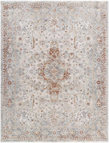 Close-up of the Chione Slate Blue Area Rug, a traditional rug with aqua, beige, cream, slate blue and teal floral patterns. Design-Rectangle-710102