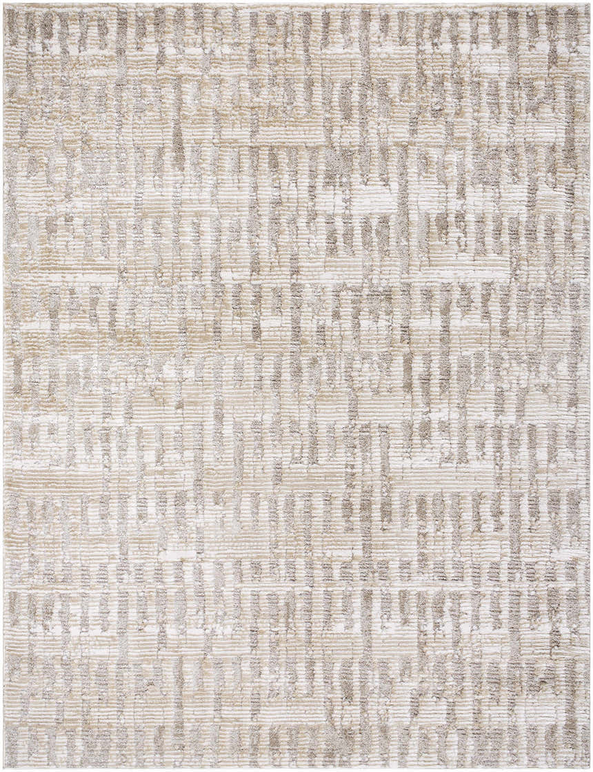 Close-up of the Chelle Beige Shag Area Rug, featuring a textured, geometric pattern in beige, light beige, and tan hues. Design-Rectangle-71010