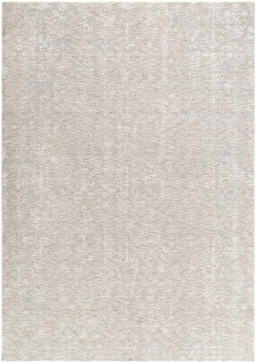 Close-up of the Angeni Area Rug, a machine-woven rug in light sage and slate blue with a traditional floral pattern. Design-Rectangle-6796