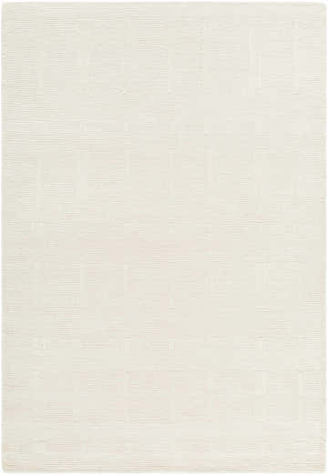 Close-up of the hand-tufted Charan Ivory Cream Area Rug. Cream wool rug with a subtle geometric pattern. Contemporary style. Design-Rectangle-576