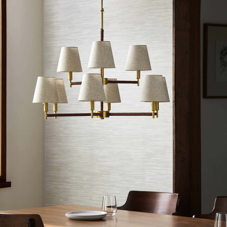 Beige Modern Chandelier with linen details for dining or living rooms