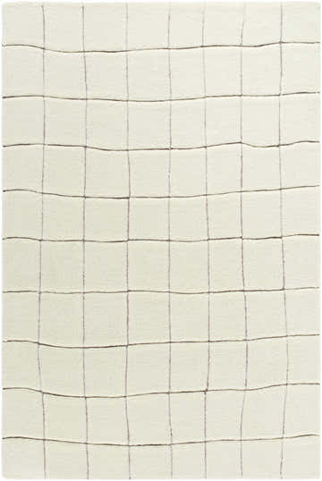 Close-up of the Caolan Washable Wool Rug, off-white with a subtle pearl grid pattern. Hand-tufted texture. Design-Rectangle-69