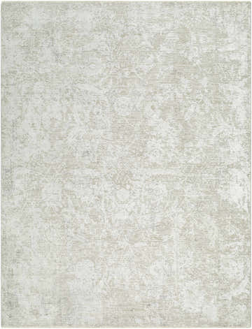 Close-up of the Cagney Area Rug, a contemporary rug with a subtle, distressed floral pattern in ivory and beige. Design-Rectangle-710102
