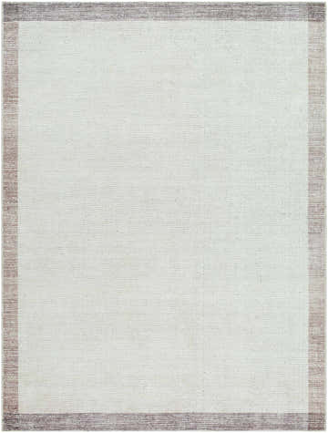 Close-up of the Olympic Border Area Rug. Beige center with a dark brown border. Farmhouse style rug. Design-Rectangle-537