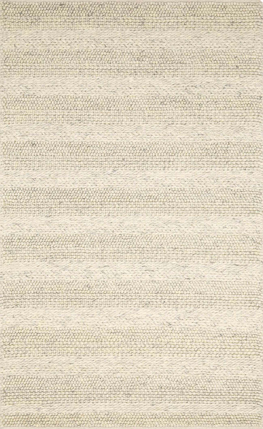 Close-up of the Clarke Textured Braided Stripe Rug in dark beige. Hand-woven wool rug with a subtle striped pattern. Design-Rectangle