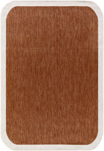 Close-up of the Chetan Brown Outdoor Rug. Shows the woven texture and cream border. Design-Rectangle-537
