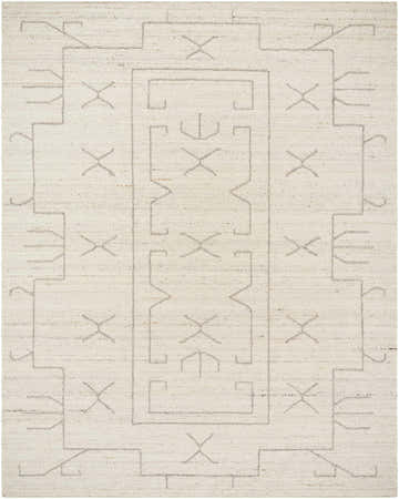 Close-up of the hand-woven Chanda Area Rug. Beige wool rug with a contemporary geometric pattern. Design-Rectangle-810