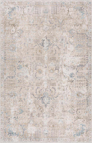Close-up of the Beige Holi-4600 Washable Area Rug. Features a traditional vintage design in cream, brown, and peach tones. Design-Rectangle-5373