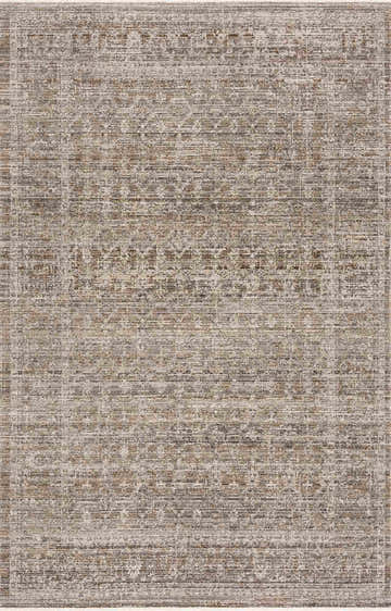 Close-up of Uzuri Washable Area Rug. Beige and sage oriental design with a traditional vintage look and subtle texture. Design-Rectangle-5371