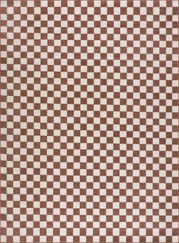 Close-up of the Kaysar Brown Checkered Washable Area Rug, featuring a brown and off-white checkerboard pattern. Design-Rectangle