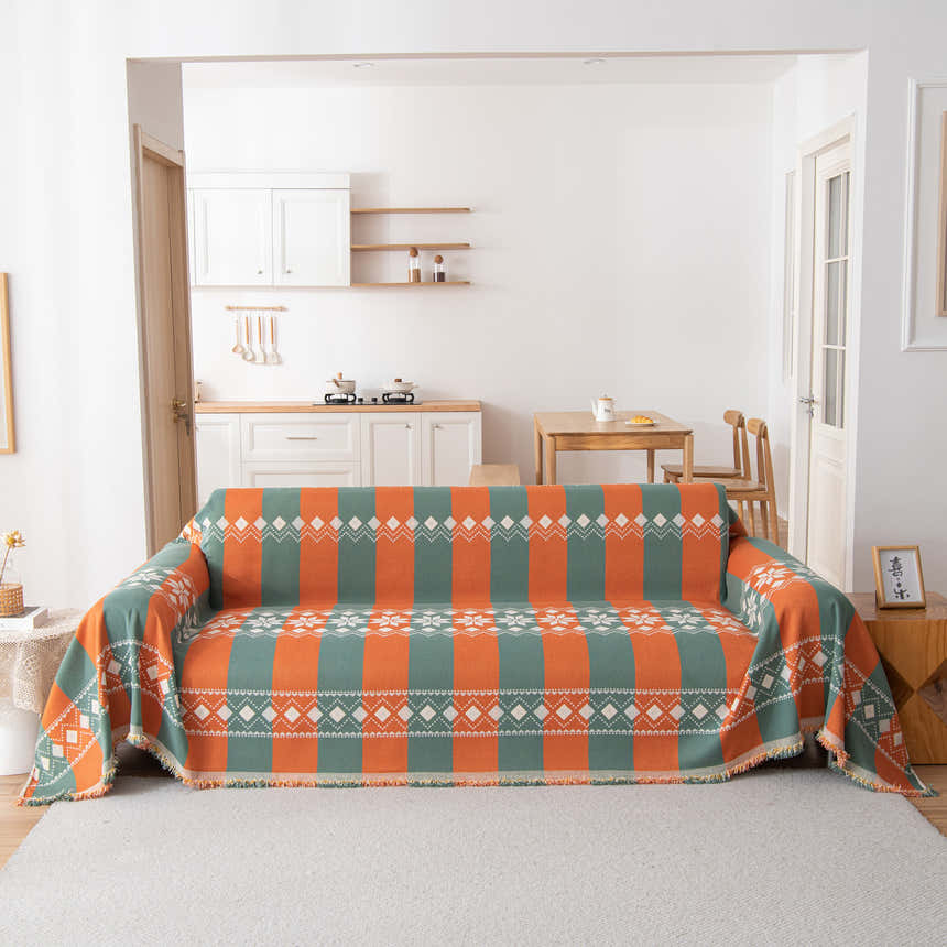 Bohemian Geometric Sofa Throw Cover, Cozy & Protective Ethnic-Inspired Couch Cover