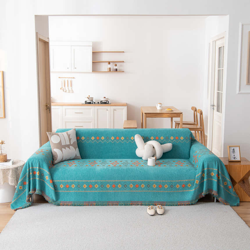 Bohemian Geometric Sofa Throw Cover, Cozy & Protective Ethnic-Inspired Couch Cover