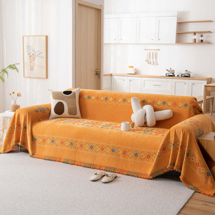 Bohemian Geometric Sofa Throw Cover, Cozy & Protective Ethnic-Inspired Couch Cover