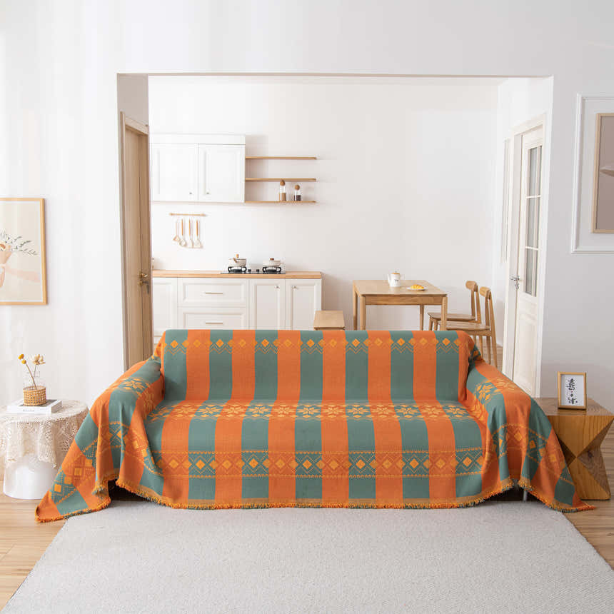 Bohemian Geometric Sofa Throw Cover, Cozy & Protective Ethnic-Inspired Couch Cover