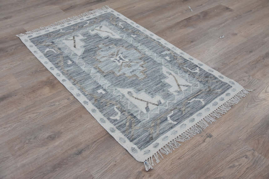 Timbergirl Kilim Blue Wool Handmade Rug