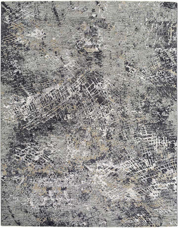 Close up of the Aolani Medium Gray Area Rug featuring a Southwestern-inspired black, gray, ivory, and tan pattern. Design-Rectangle-710102