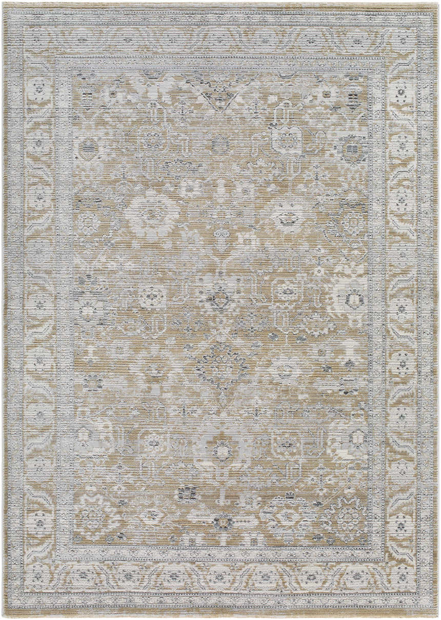 Detailed view of the Alexia Light Gray Area Rug with traditional floral and geometric pattern. Design-Rectangle-679