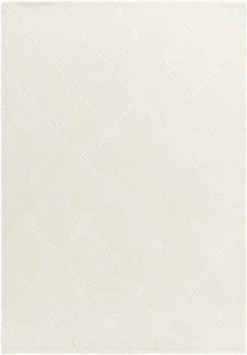 Close-up of the Almeda Washable Wool Area Rug, off-white with a subtle diamond pattern and soft, hand-tufted texture. Design-Rectangle-69