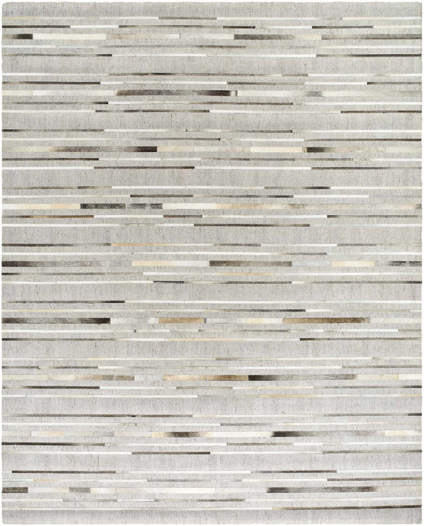 Close-up of the hand-crafted Fico Area Rug. Contemporary geometric design in dark brown, ivory, tan, and taupe. Design-Rectangle-810