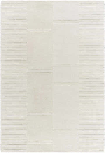 Hand-loomed Alisha Area Rug, ash and light silver wool with contemporary block and stripe design. Design-Rectangle-576