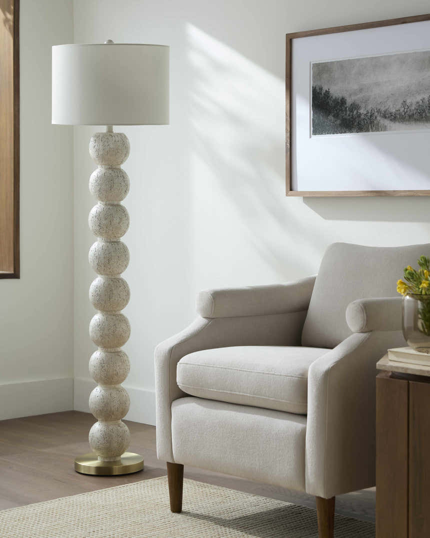Beige Traditional Floor Lamp with linen details for living rooms or reading corners