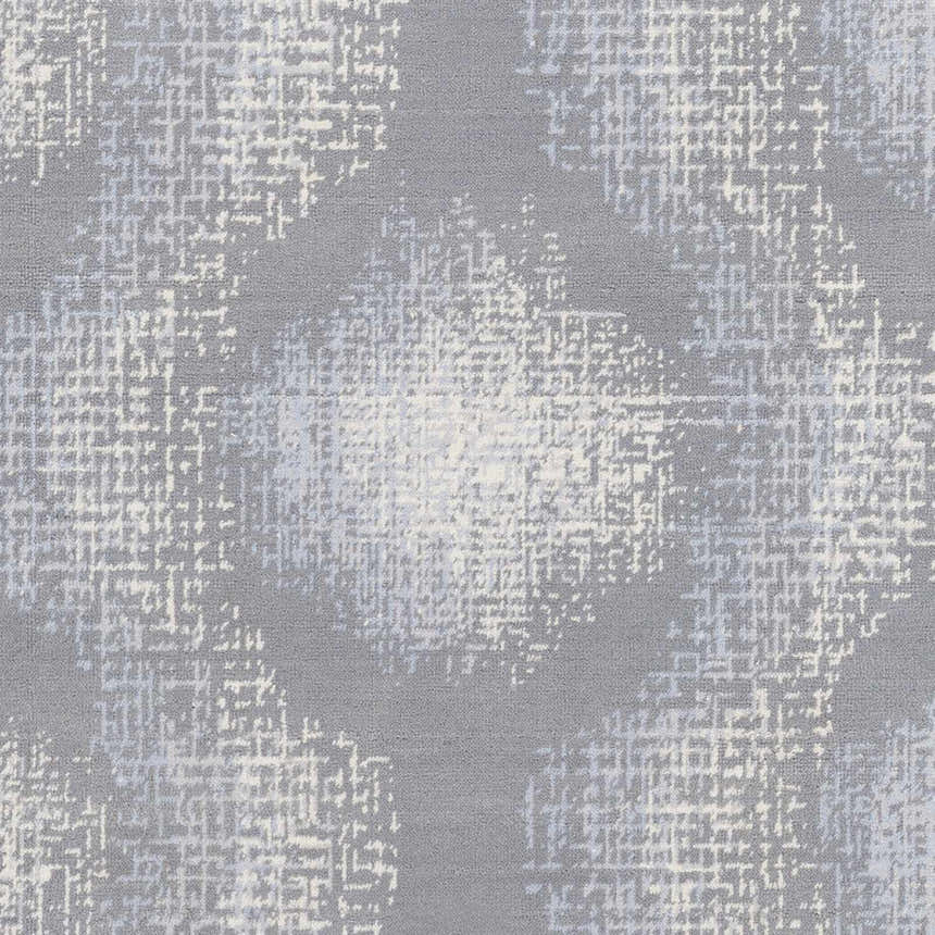Close-up of the Simpatico Candice Olson x LIVABLISS SPO-1008 rug. Abstract pattern in cream, gray, and light blue. Swatch