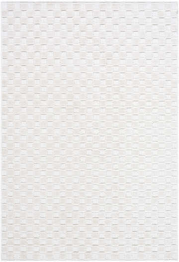 Close-up of the Anthea Off-White 3D Checkered Washable Rug, showing its textured, geometric pattern. Design-Rectangle-57
