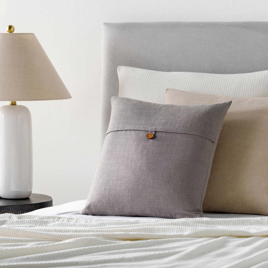 Hockley Gray Solid Button Throw Pillow - Clearance