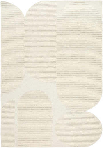 Close-up of the Jgadve Ivory Abstract Area Rug. Hand-tufted wool rug with a contemporary beige and cream abstract design. Design-Rectangle-576