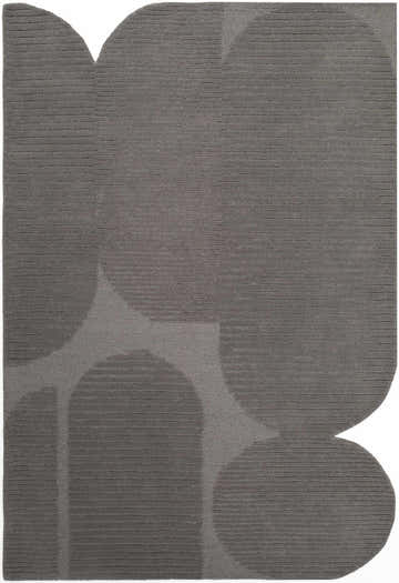 Close-up of the Fixui Gray Abstract Area Rug. Hand-tufted wool rug with ash gray, charcoal, and slate gray tones. Contemporary style. Design-Rectangle-576