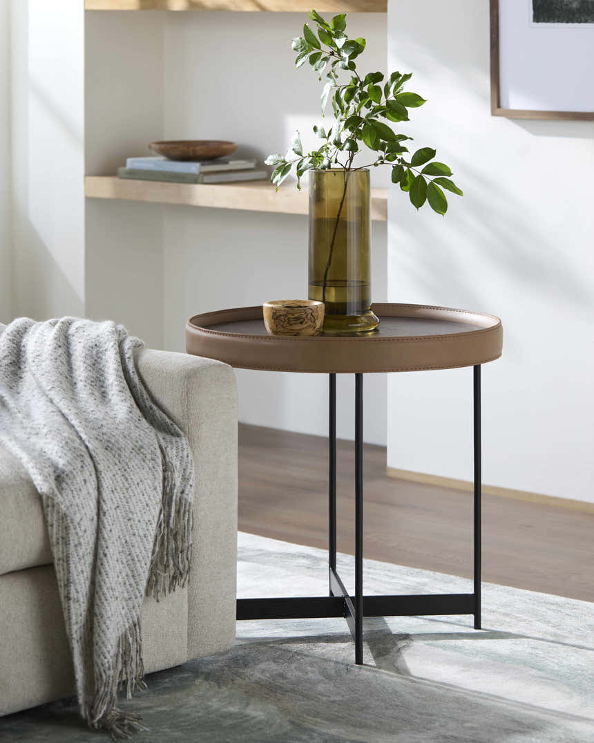 Ottensheim Brown Leather Round Coffee Table - Clearance