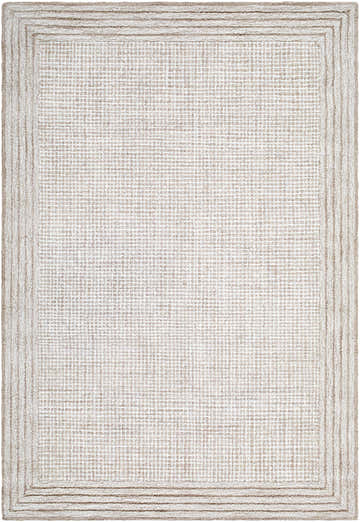 Close-up of the hand-tufted Kayoko Off White Area Rug. Beige and off-white wool rug with a traditional grid pattern. Design-Rectangle-576
