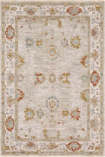 Close-up of the Kitchener Oushak Thick Luxe Area Rug, showcasing its beige, brick red, and blue floral pattern and soft texture. Design-Rectangle