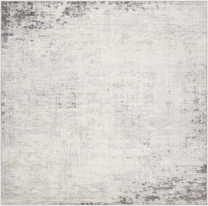 Close-up of the Kalanganan Abstract Gray Rug. Charcoal, gray, and off-white tones create a contemporary, textured design. Design-Square-710