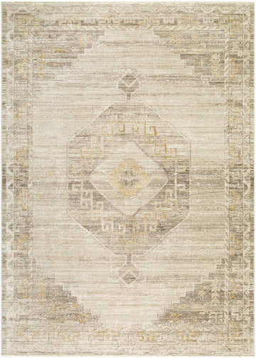 Close-up of the Kalare Tan Area Rug featuring a traditional diamond pattern in light gray, off white, tan, and taupe. Design-Rectangle-679